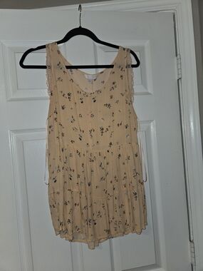 LC Lauren Conrad Cream Floral Lace-Trim Sleeveless Blouse